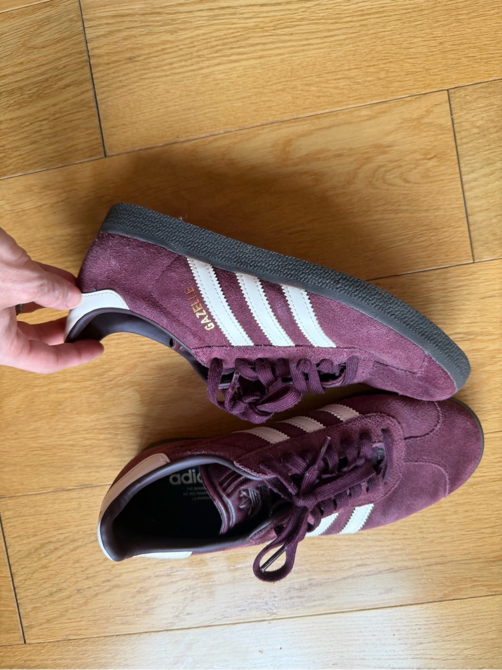 Adidas Gazelle Burgundy Suede Sneakers with White Stripes - Picture 4 of 5